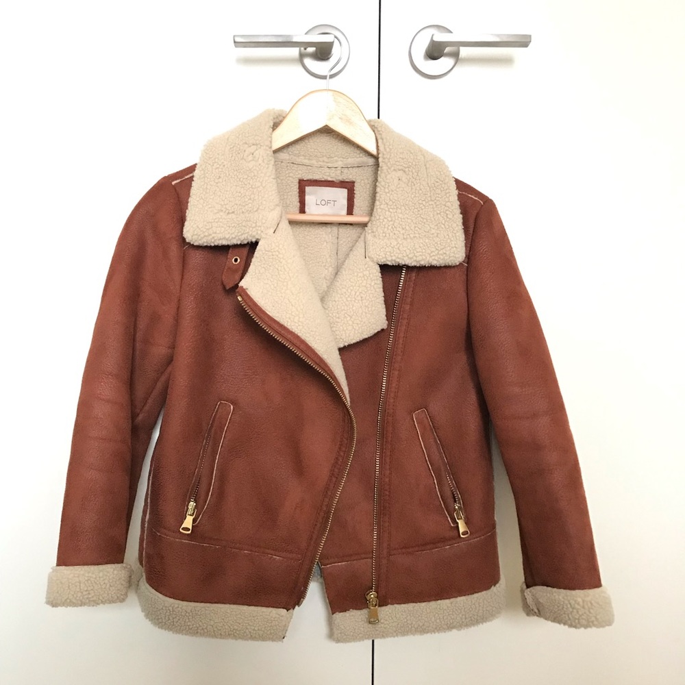 Loft faux shearling brown jacket Size XS